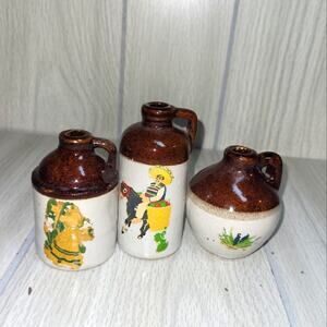 Vintage Miniature Two Tone Stoneware Jugs Lot Goodman Bro Syrup Bottles USA